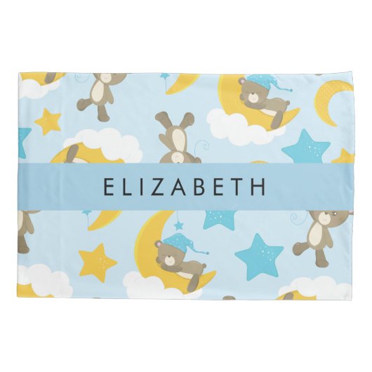 クマのパターン，テディベア，スター，あなたの名前 枕カバー (裏面)