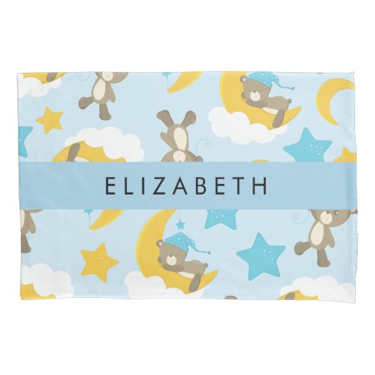 クマのパターン，テディベア，スター，あなたの名前 枕カバー (正面)