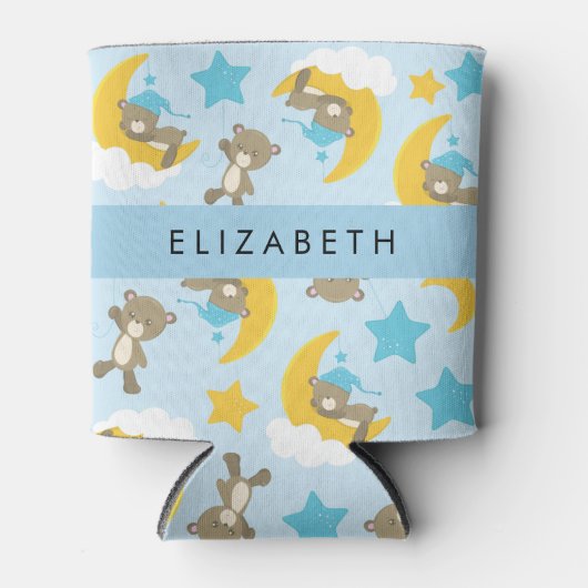 クマのパターン，テディベア，スター，あなたの名前 缶クーラー (正面)