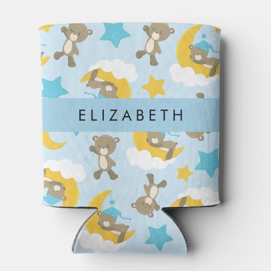 クマのパターン，テディベア，スター，あなたの名前 缶クーラー (裏面)