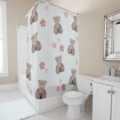 クマのピンクの漫画パターン シャワーカーテン (インサイチュ)