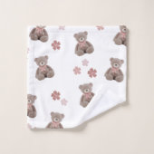 クマのピンクの漫画パターン バスタオルセット (ウォッシュタオル)