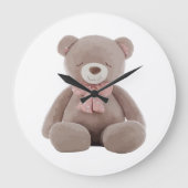 クマのピンクの漫画 ラージ壁時計 (正面)