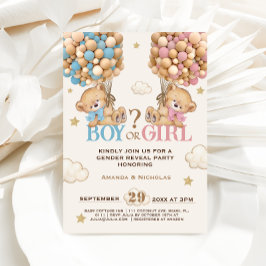 クマのピンクの青い風船がジェンダーの明けを待つ 招待状