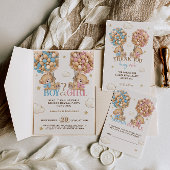 クマのピンクの青い風船がジェンダーの明けを待つ 招待状