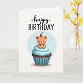 クマのプレゼントお誕生日カード カード (黄色い花)