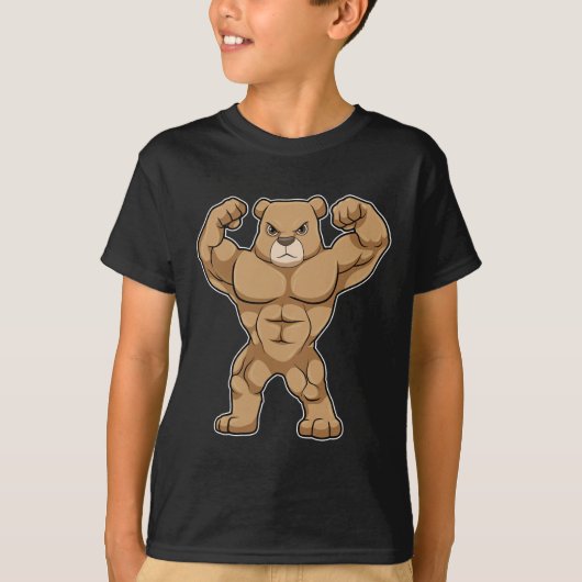 クマのボディビルダー ボディビル スポーツ Tシャツ (正面)