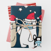 クマのマスクとサンタハットの包装紙 ラッピングペーパーシート (インサイチュ)