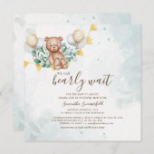 クマのユーカリの葉の水の色ベビーシャワー 招待状 (正面/裏面)