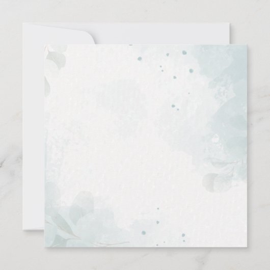 クマのユーカリの葉の水の色ベビーシャワー 招待状 (裏面)