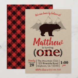 クマのログジャンボーイ ファーストバースデー 招待状