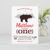 クマの伐採作業員 男の子 1歳の誕生日 招待状 (スタンド正面)