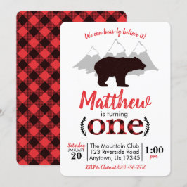 クマの伐採作業員 男の子 1歳の誕生日 招待状