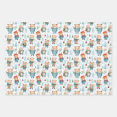 クマの冬の素朴クリスマスパターン ラッピングペーパーシート (正面)