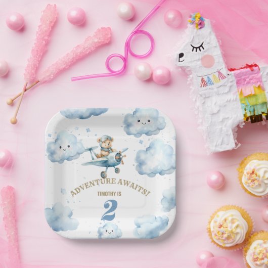 クマの天空のソワレ:2歳の誕生日紙皿 ペーパープレート (パーティー)