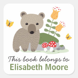 クマの子花とバットフライ蔵書票本 スクエアシール