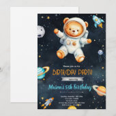 クマの宇宙飛行士の誕生日招待状 招待状 (正面/裏面)