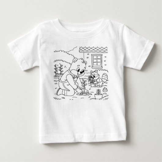 クマの家族とウサギのママのキャラクター ベビーTシャツ (正面)