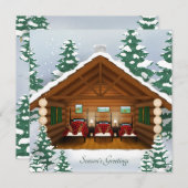クマの家族のログキャビンでのホリデーカード シーズンカード (正面/裏面)