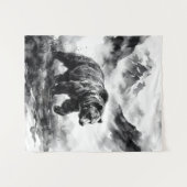 クマの山 | 白黒野生動物アート タペストリー (正面(横))