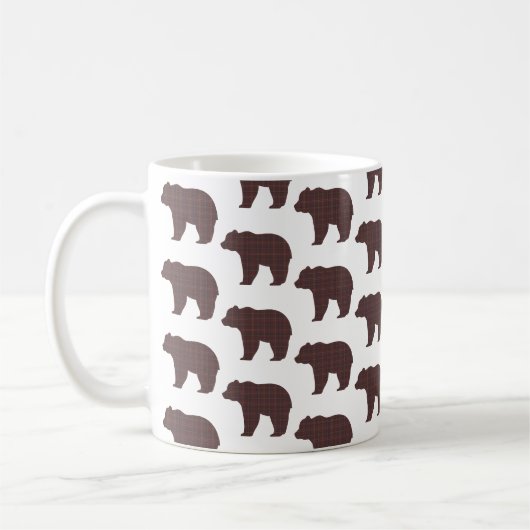 クマの形のチェック柄ブラウンキャビンコア コーヒーマグカップ (左)