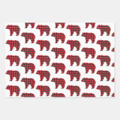 クマの形のレッドブラックバッファローチェック ラッピングペーパーシート (正面2)