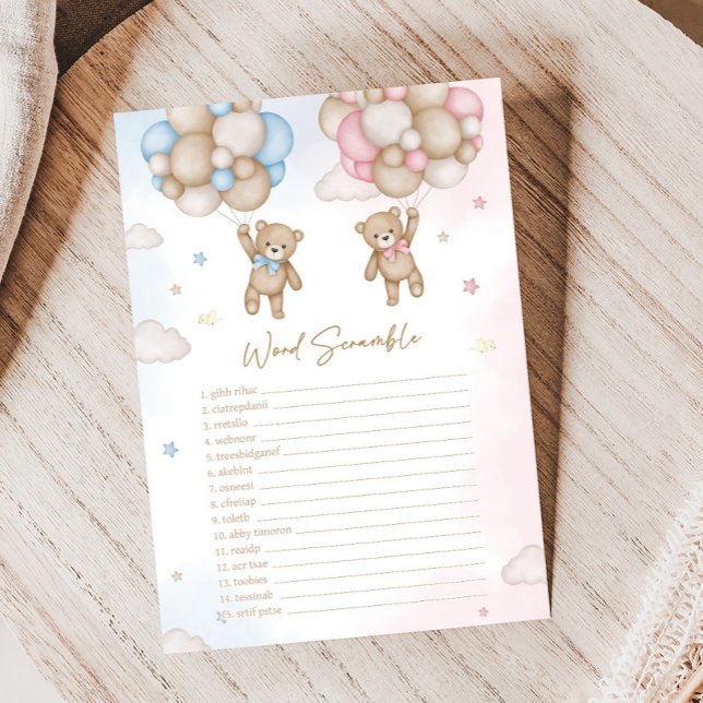 クマの性別お楽しみワードスクランブルゲーム (Bear Balloon He or She Gender Reveal Game)