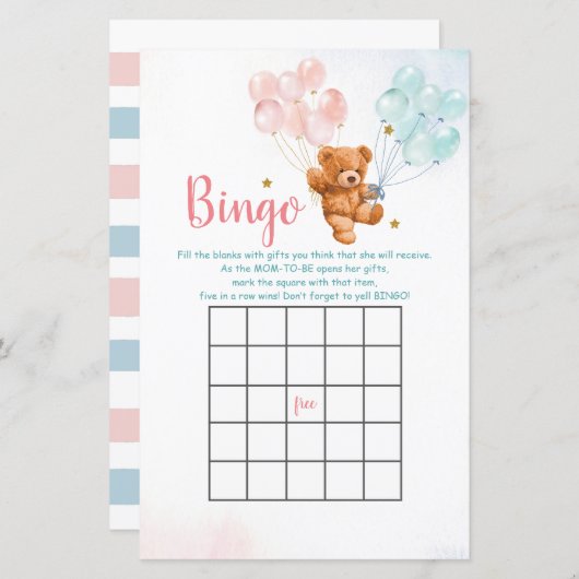 クマの性別がバルーンビンゴゲームを明らかにする (正面/裏面)