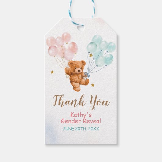クマの性別がピンクとブルーを明らかにする ギフトタグ (正面)