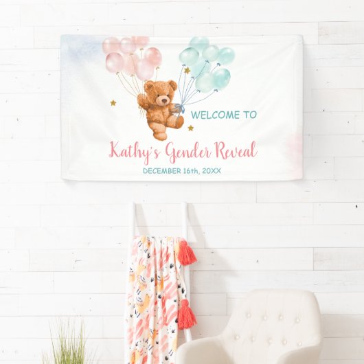 クマの性別がピンクと青のバルーンを明らかにする 横断幕 (インサイチュ)