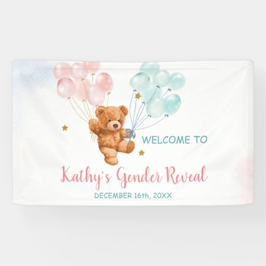 クマの性別がピンクと青のバルーンを明らかにする 横断幕 (横)