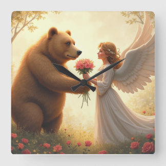 クマの愛 スクエア壁時計