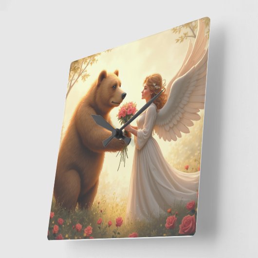 クマの愛 スクエア壁時計 (傾斜)