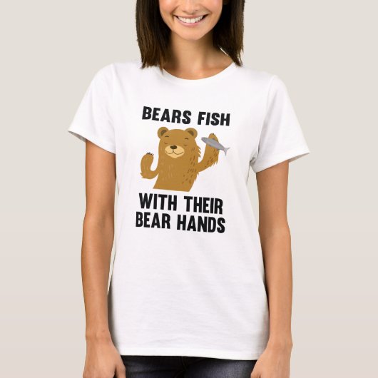 クマの手で魚を釣る Tシャツ (正面)