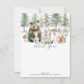 クマの森かわいい動物の鹿リス赤ちゃんシャワー サンキューカード (正面)
