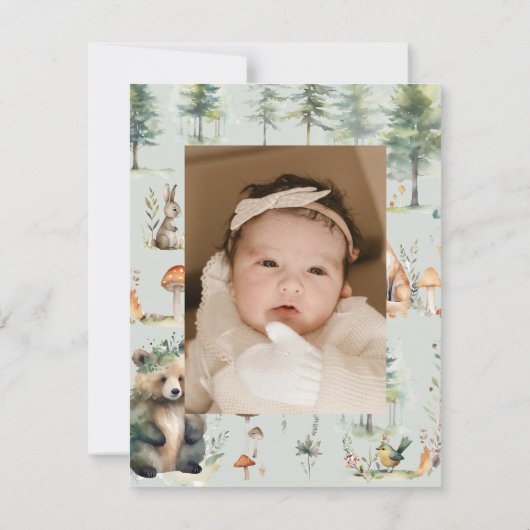 クマの森の鹿かわいい動物の写真ベビーシャワー サンキューカード (裏面)