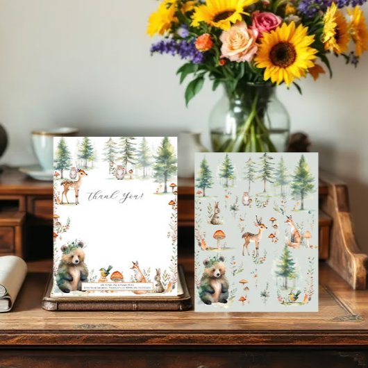 クマの森の鹿かわいい動物ウッドランドベビーシャワー サンキューカード