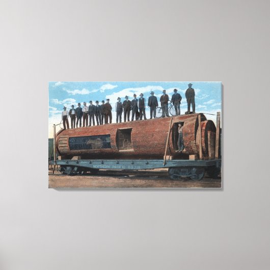 クマの檻と巨大な鋸丸太の中の住居 キャンバスプリント (正面)