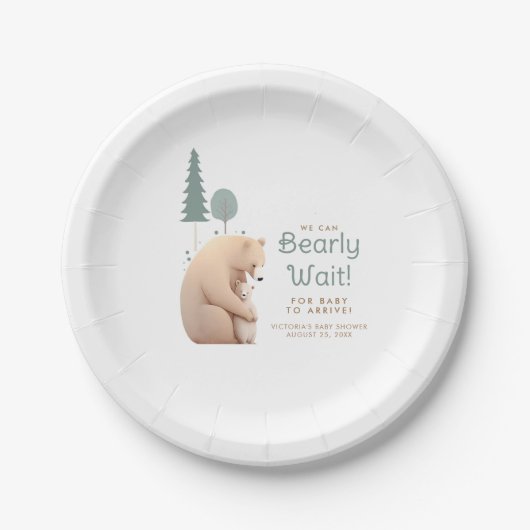 クマの母とクマベビーかわいい赤ちゃんシャワー ペーパープレート (正面)