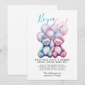 クマの水彩ジェンダー・リビール・パーティー　男の子？女の子？ 招待状 (正面/裏面)