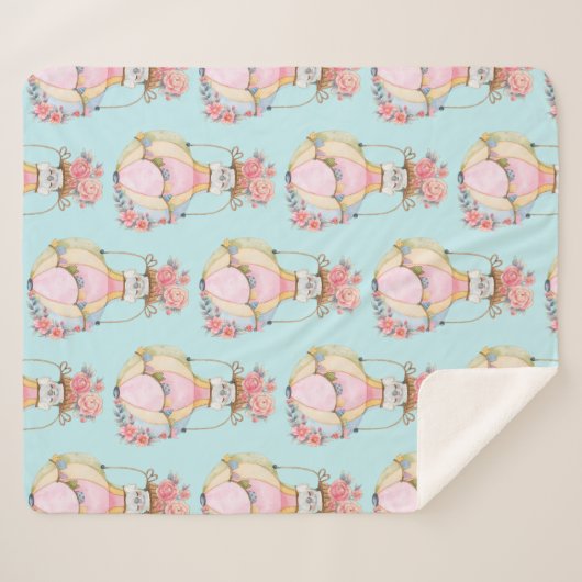 クマの水彩模様のかわいい風船 シェルパブランケット (正面(横))