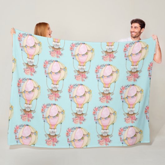 クマの水彩模様のかわいい風船 フリースブランケット (インサイチュ)