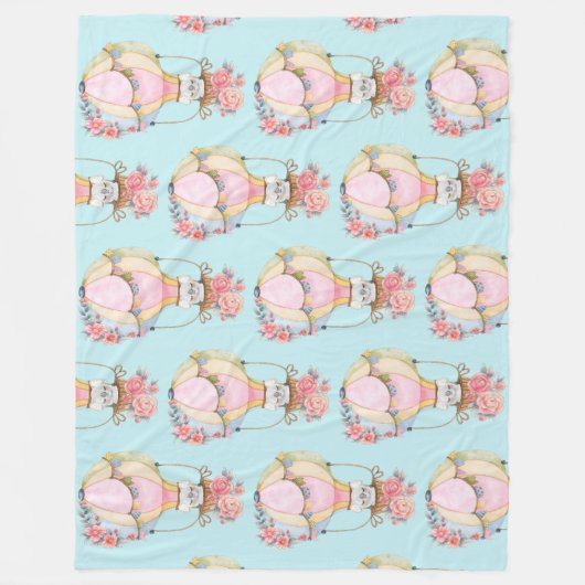 クマの水彩模様のかわいい風船 フリースブランケット (正面)