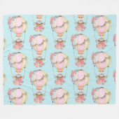 クマの水彩模様のかわいい風船 フリースブランケット (正面(横))