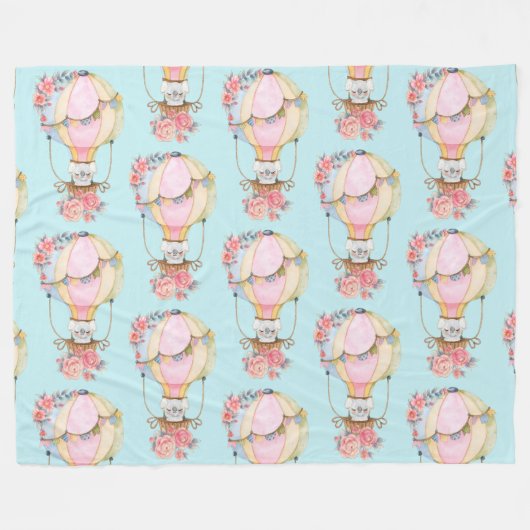 クマの水彩模様のかわいい風船 フリースブランケット (正面(横))