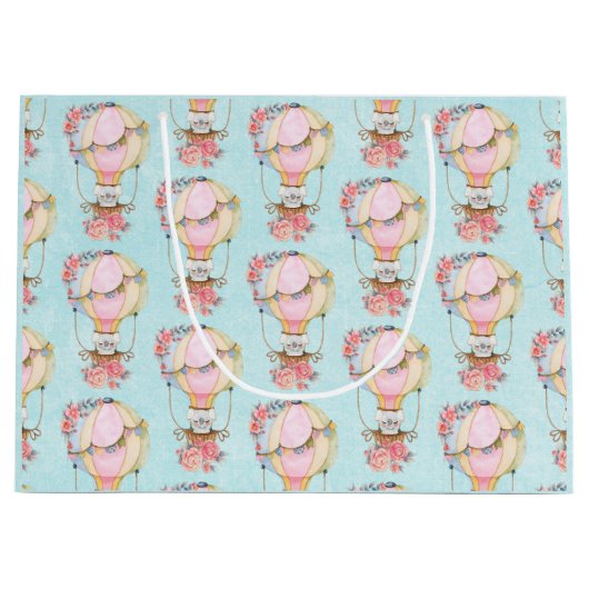 クマの水彩模様のかわいい風船 ラージペーパーバッグ (正面)