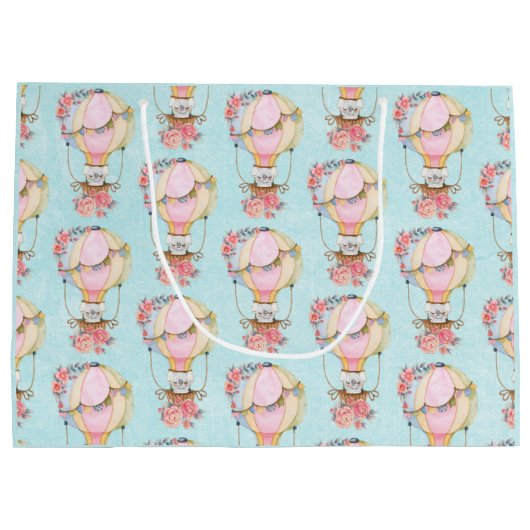 クマの水彩模様のかわいい風船 ラージペーパーバッグ (裏面)