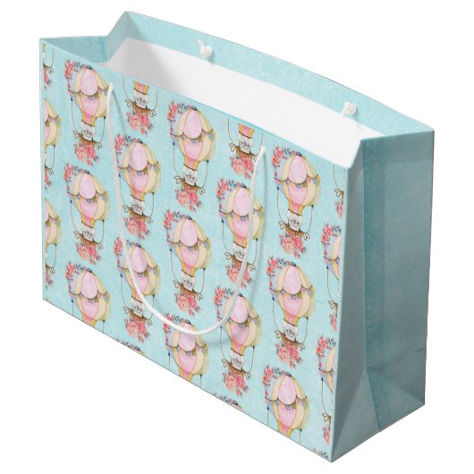 クマの水彩模様のかわいい風船 ラージペーパーバッグ (裏面アングル)