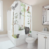 クマの水彩野生動物ウッドランドフォレスト動物 シャワーカーテン (インサイチュ)