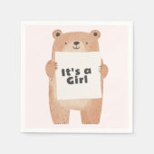 クマの看板かわいいピンクの赤ちゃんシャワー スタンダードカクテルナプキン (正面)
